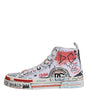 Dolce & Gabbana White Cotton Graffiti High Top Sneaker Shoes