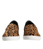 Dolce & Gabbana Brown Calfskin Fur Leopard Men Sneakers Shoes