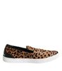 Dolce & Gabbana Brown Calfskin Fur Leopard Men Sneakers Shoes