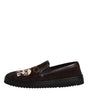 Dolce & Gabbana Brown Suede DG Family Slip On Flats Shoes