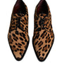 Dolce & Gabbana Brown Leopard Derby Formal Men Dress Shoes