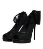 Dolce & Gabbana Black Stretch Taormina Lace Boots Shoes