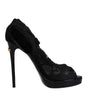 Dolce & Gabbana Black Stretch Taormina Lace Boots Shoes