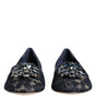 Dolce & Gabbana Blue Taormina Lace Crystals Flats Shoes