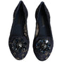 Dolce & Gabbana Blue Taormina Lace Crystals Flats Shoes
