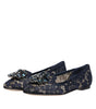 Dolce & Gabbana Blue Taormina Lace Crystals Flats Shoes