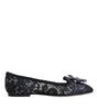 Dolce & Gabbana Blue Taormina Lace Crystals Flats Shoes
