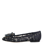 Dolce & Gabbana Blue Taormina Lace Crystals Flats Shoes