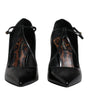 Dolce & Gabbana Black Leather T-strap Stiletto Heels Shoes