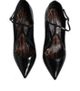Dolce & Gabbana Black Leather T-strap Stiletto Heels Shoes