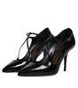 Dolce & Gabbana Black Leather T-strap Stiletto Heels Shoes