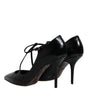 Dolce & Gabbana Black Leather T-strap Stiletto Heels Shoes