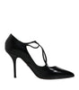Dolce & Gabbana Black Leather T-strap Stiletto Heels Shoes