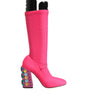 Dolce & Gabbana Pink Nylon Crystal Vally High Boots Shoes