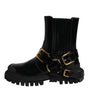 Dolce & Gabbana Black Leather Slip On Stretch Trekking Boots Shoes