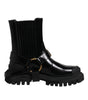 Dolce & Gabbana Black Leather Slip On Stretch Trekking Boots Shoes