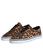 Dolce & Gabbana Brown Leopard Logo Print Cotton Sneakers Shoes