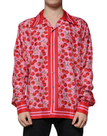 Dolce & Gabbana Pink Cherry Silk Button Down Casual Shirt