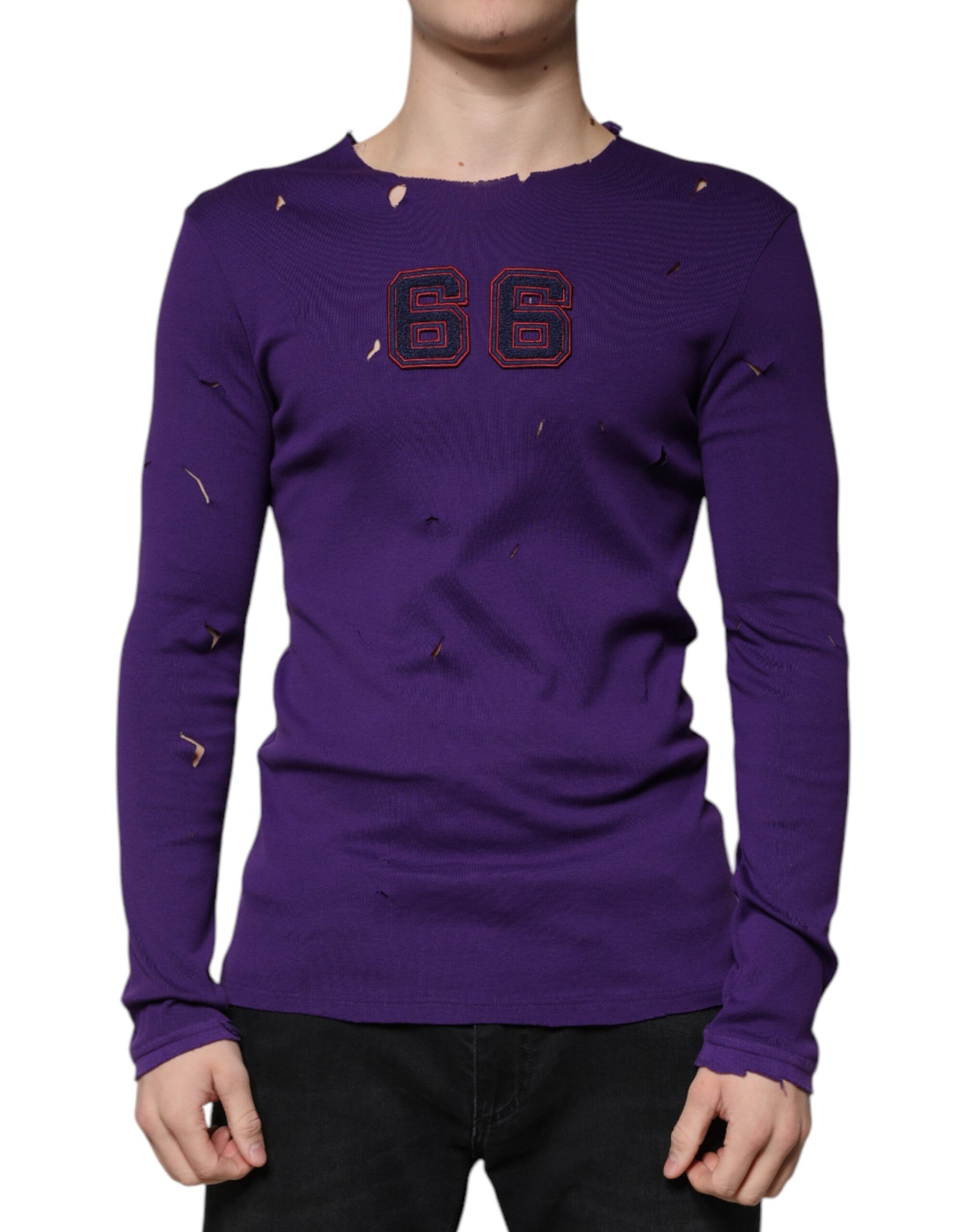Dolce &amp; Gabbana Purple Cotton Round Neck Pullover Men Sweater