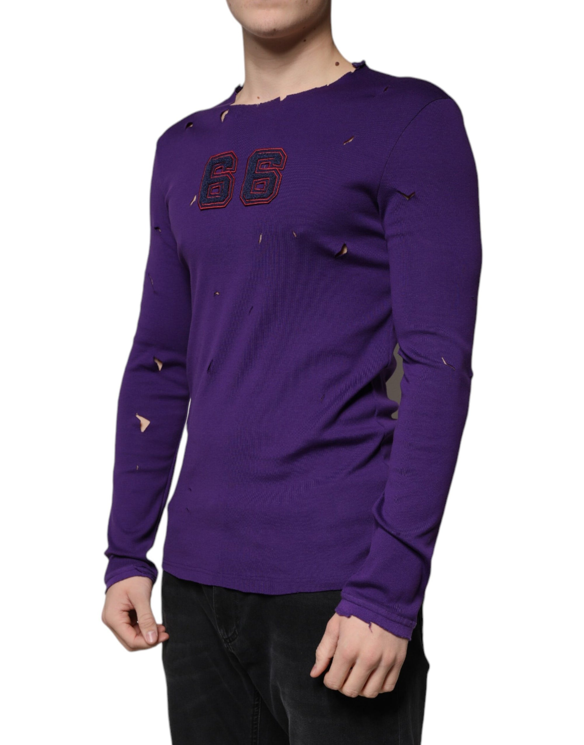 Dolce &amp; Gabbana Purple Cotton Round Neck Pullover Men Sweater