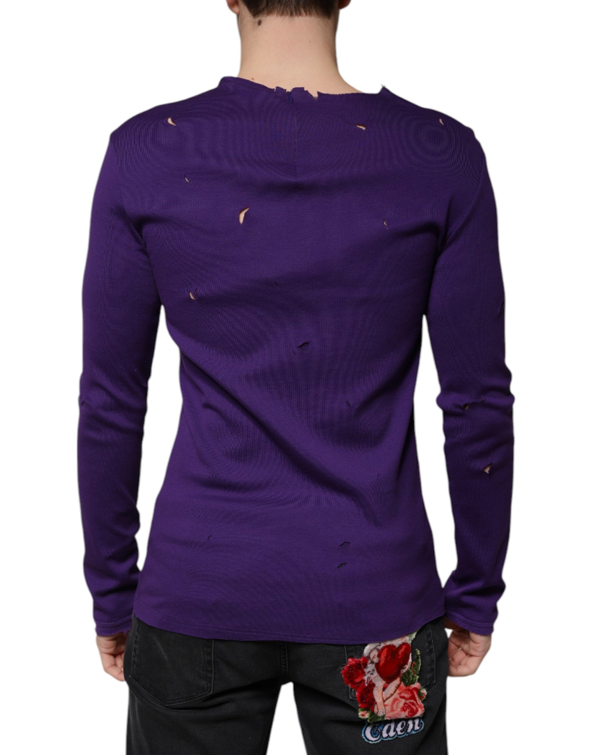 Dolce &amp; Gabbana Purple Cotton Round Neck Pullover Men Sweater