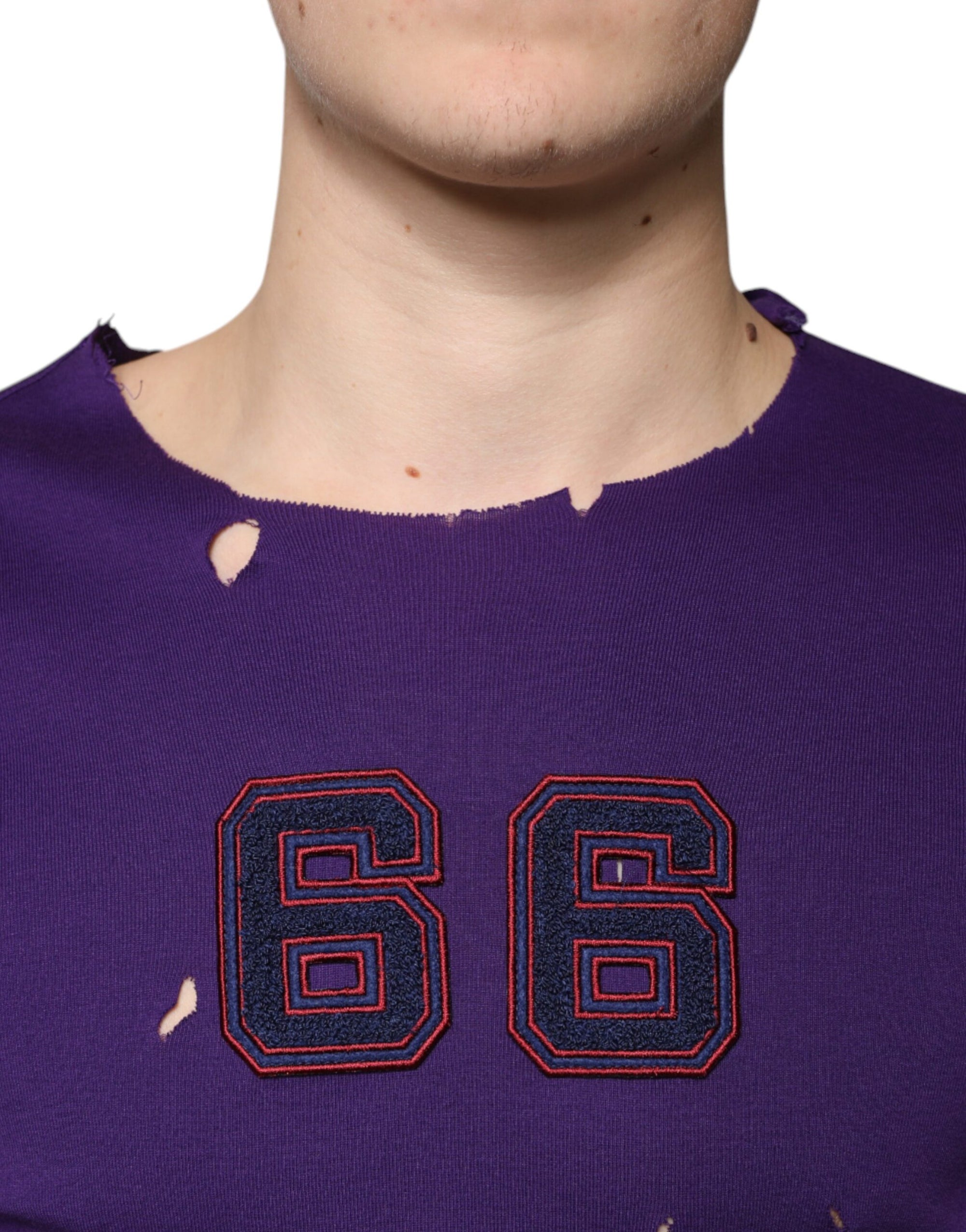 Dolce &amp; Gabbana Purple Cotton Round Neck Pullover Men Sweater