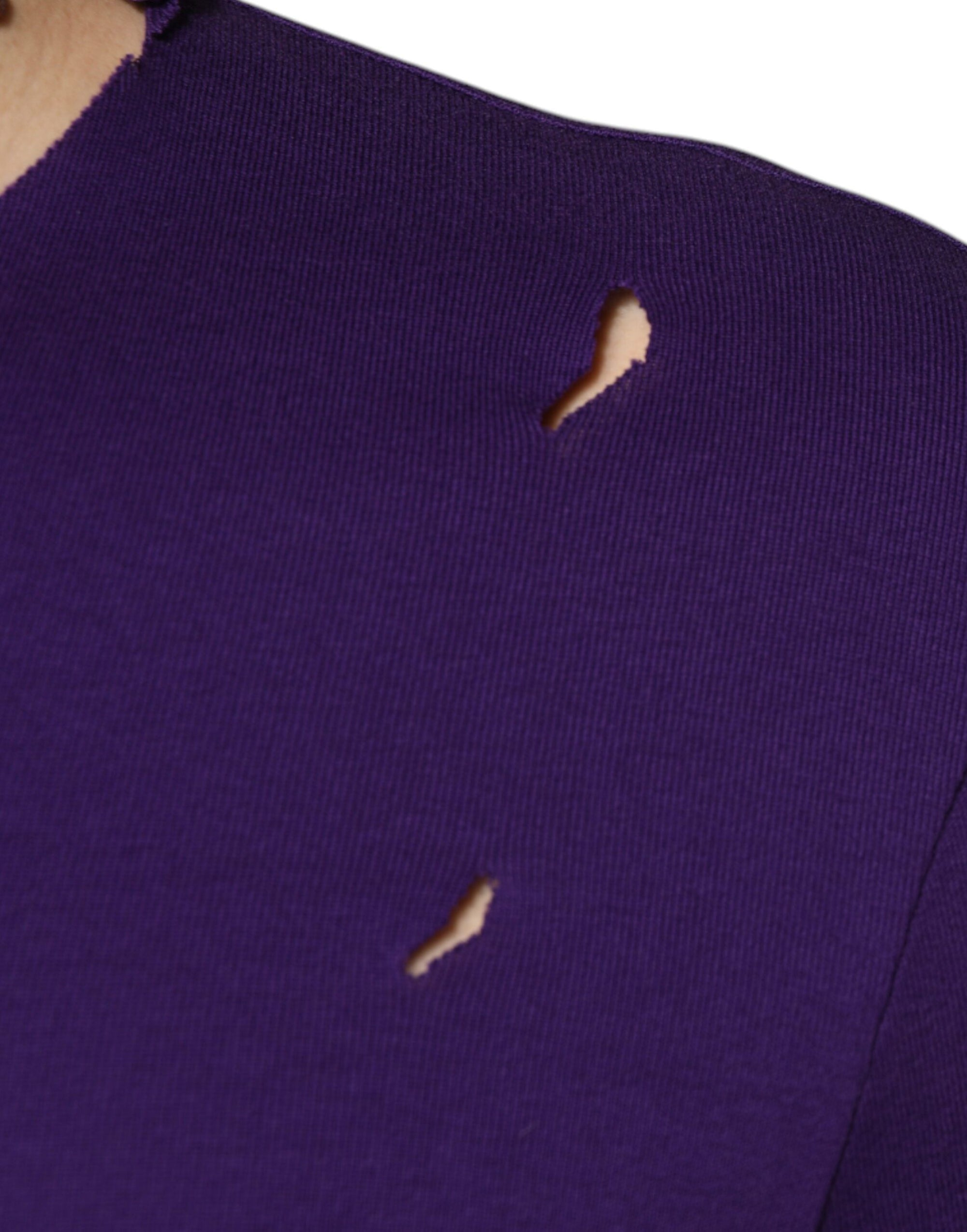 Dolce &amp; Gabbana Purple Cotton Round Neck Pullover Men Sweater