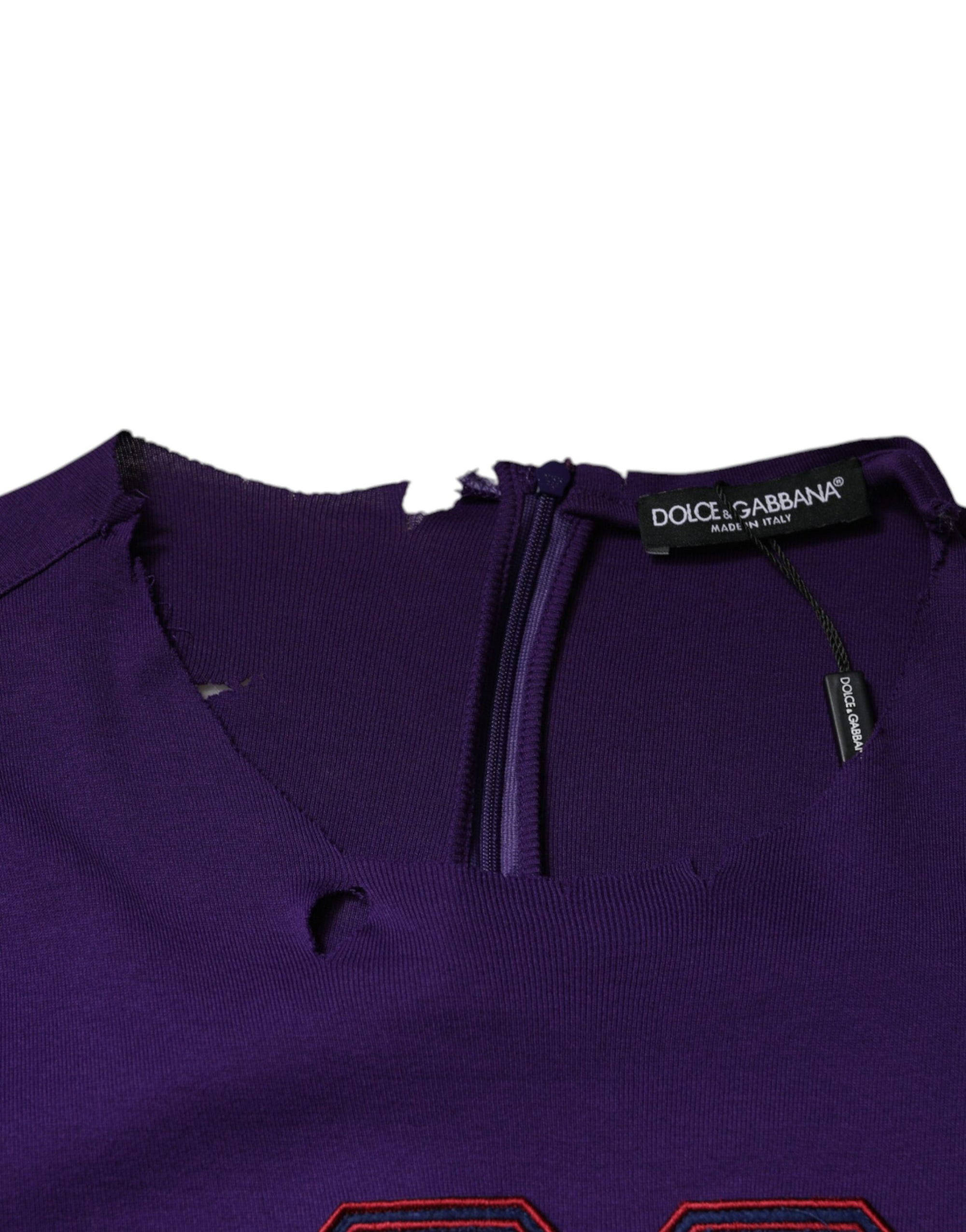 Dolce &amp; Gabbana Purple Cotton Round Neck Pullover Men Sweater