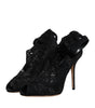 Dolce & Gabbana Black Lace Stretch Heels Mid Calf Boots Shoes
