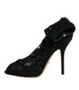 Dolce & Gabbana Black Lace Stretch Heels Mid Calf Boots Shoes