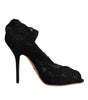 Dolce & Gabbana Black Lace Stretch Heels Mid Calf Boots Shoes