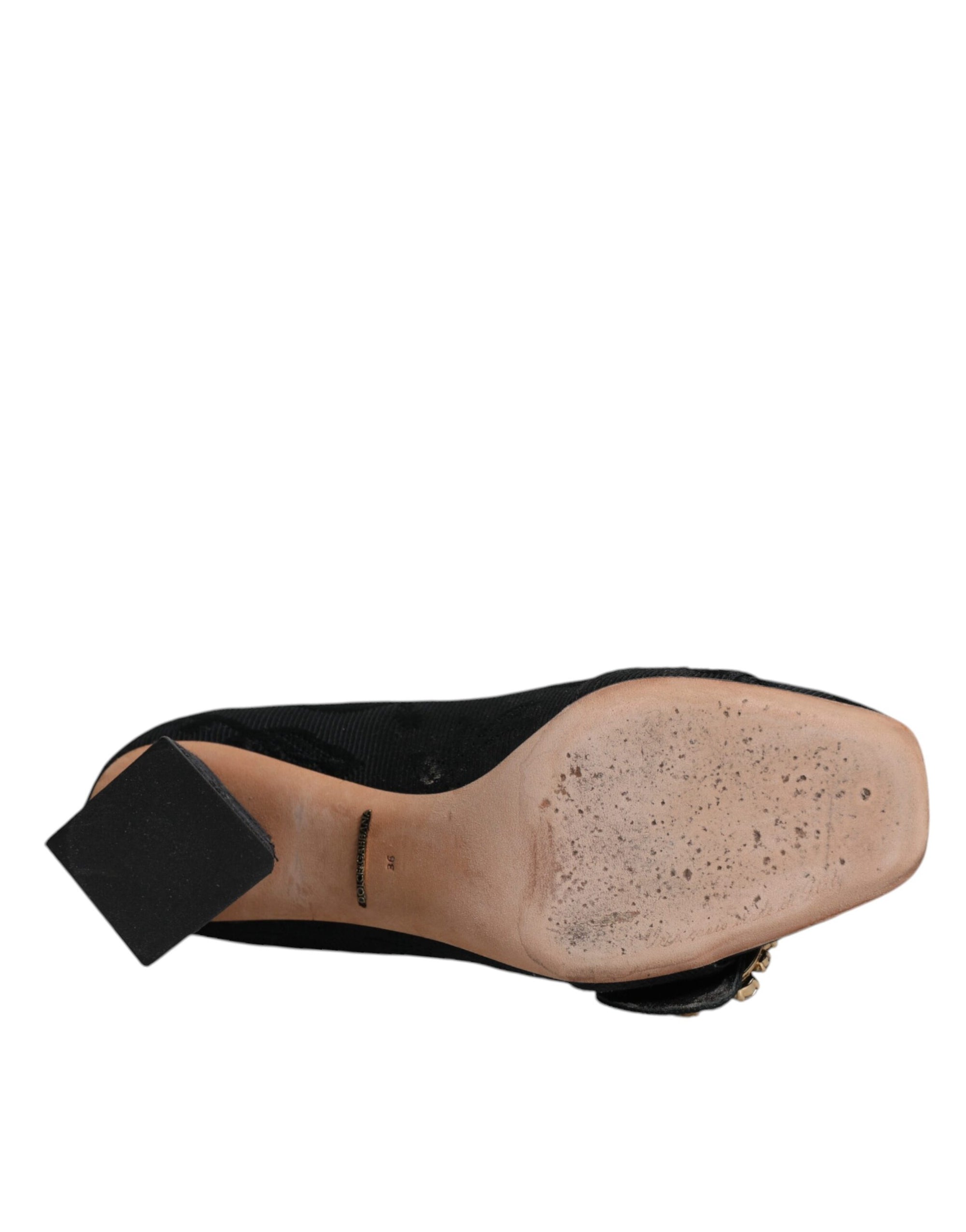Escarpins à talons et cristaux Dolce & Gabbana en brocart noir