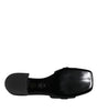 Versace Black Leather Logo Plaque Slip On Slides Flats Shoes