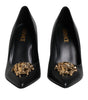 Versace Black Leather Logo Plaque High Heels Pumps Shoes