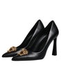 Versace Black Leather Logo Plaque High Heels Pumps Shoes