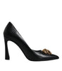 Versace Black Leather Logo Plaque High Heels Pumps Shoes