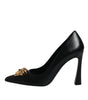 Versace Black Leather Logo Plaque High Heels Pumps Shoes