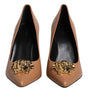 Versace Brown Leather Logo Plaque High Heels Pumps Shoes