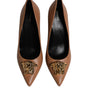 Versace Brown Leather Logo Plaque High Heels Pumps Shoes