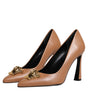Versace Brown Leather Logo Plaque High Heels Pumps Shoes