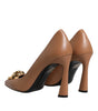 Versace Brown Leather Logo Plaque High Heels Pumps Shoes