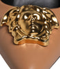 Versace Brown Leather Logo Plaque High Heels Pumps Shoes