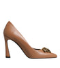 Versace Brown Leather Logo Plaque High Heels Pumps Shoes