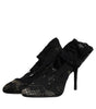Dolce & Gabbana Black Lace Stretch Heels Mid Calf Boots Shoes