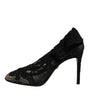 Dolce & Gabbana Black Lace Stretch Heels Mid Calf Boots Shoes
