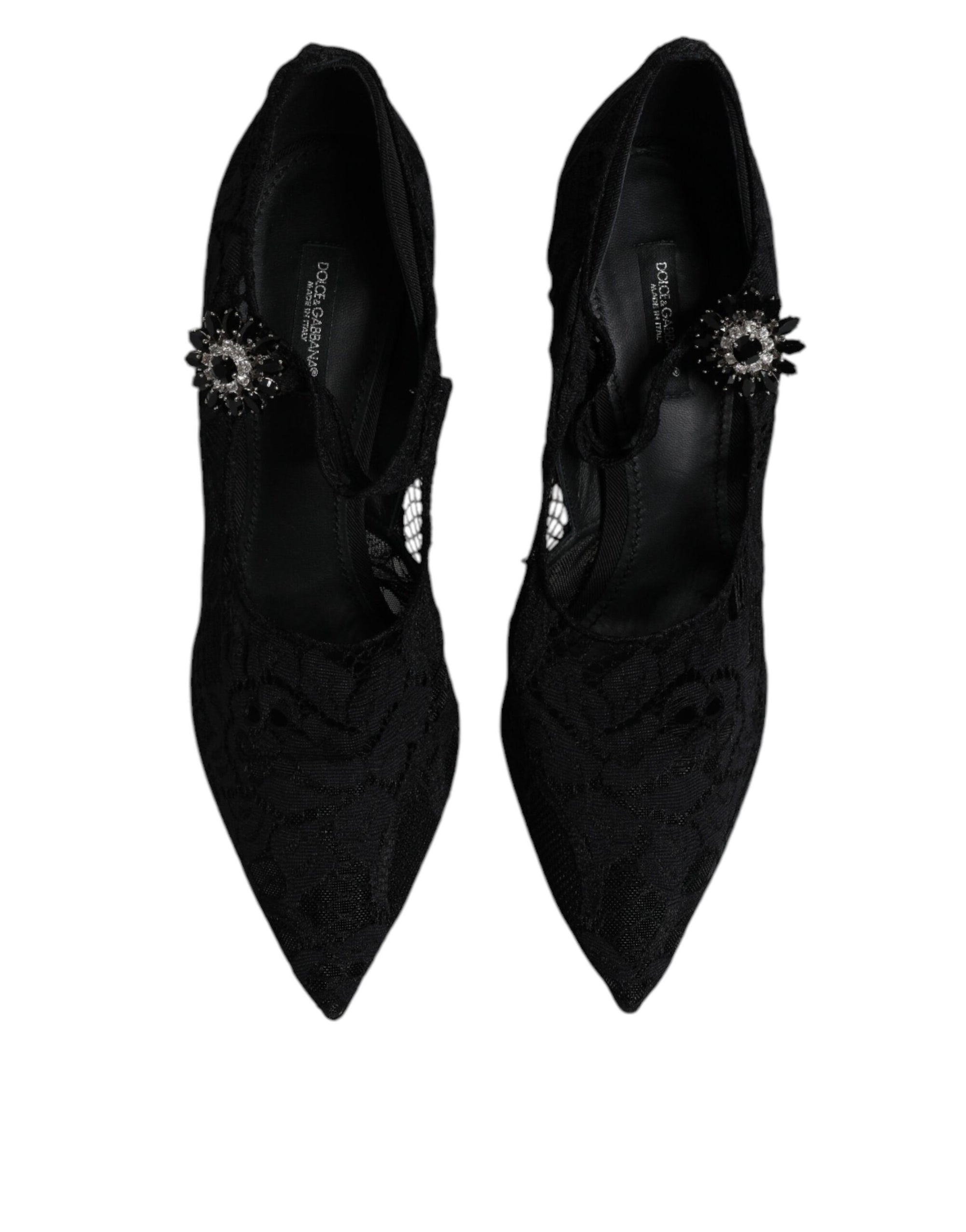 Escarpins Mary Jane en dentelle noire et cristaux Dolce & Gabbana