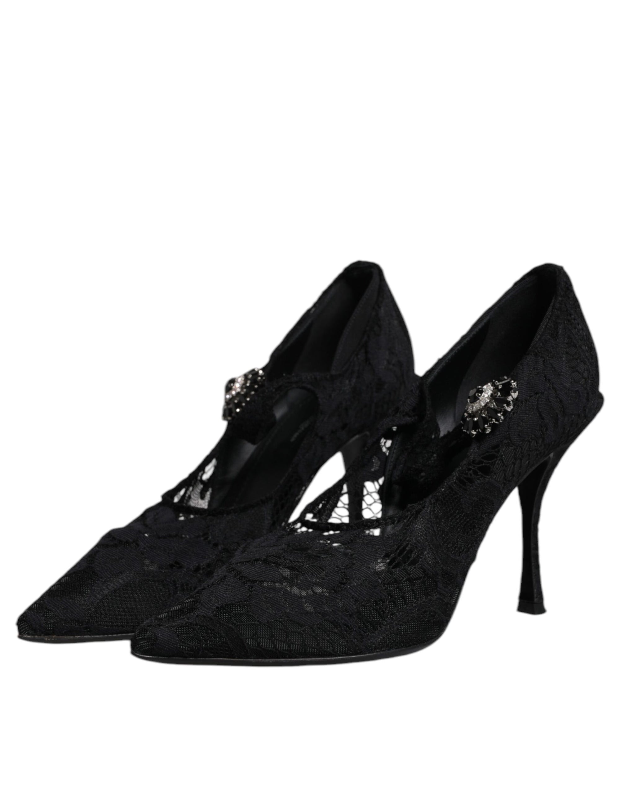 Escarpins Mary Jane en dentelle noire et cristaux Dolce & Gabbana