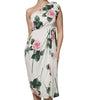 Dolce & Gabbana White Floral Silk One Shoulder Midi Dress