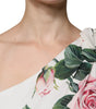 Dolce & Gabbana White Floral Silk One Shoulder Midi Dress
