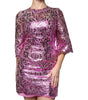 Dolce & Gabbana Metallic Fuchsia Floral Sheath Mini Dress